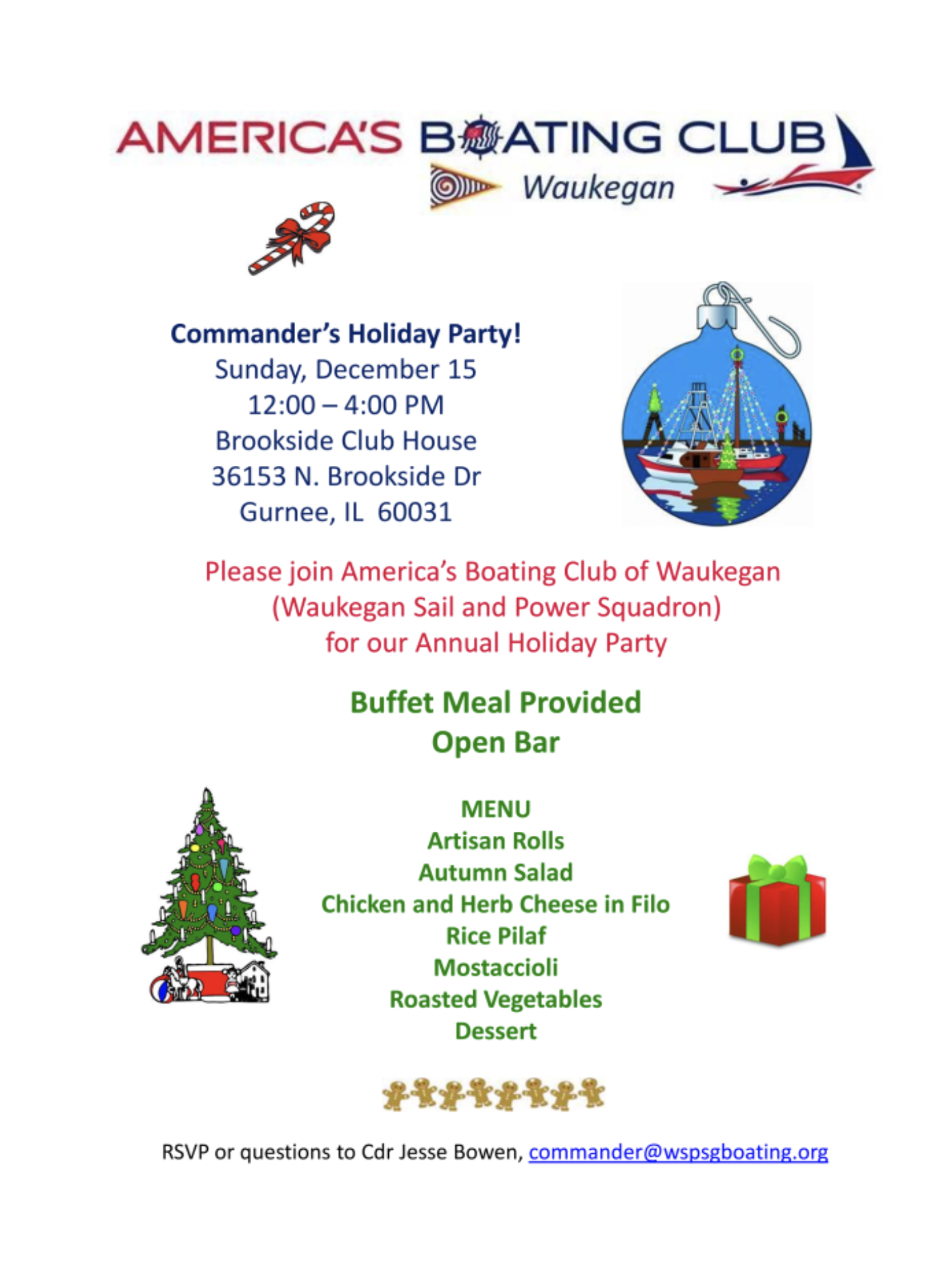 This is a picture of the Commander's Holiday Party email flyer.