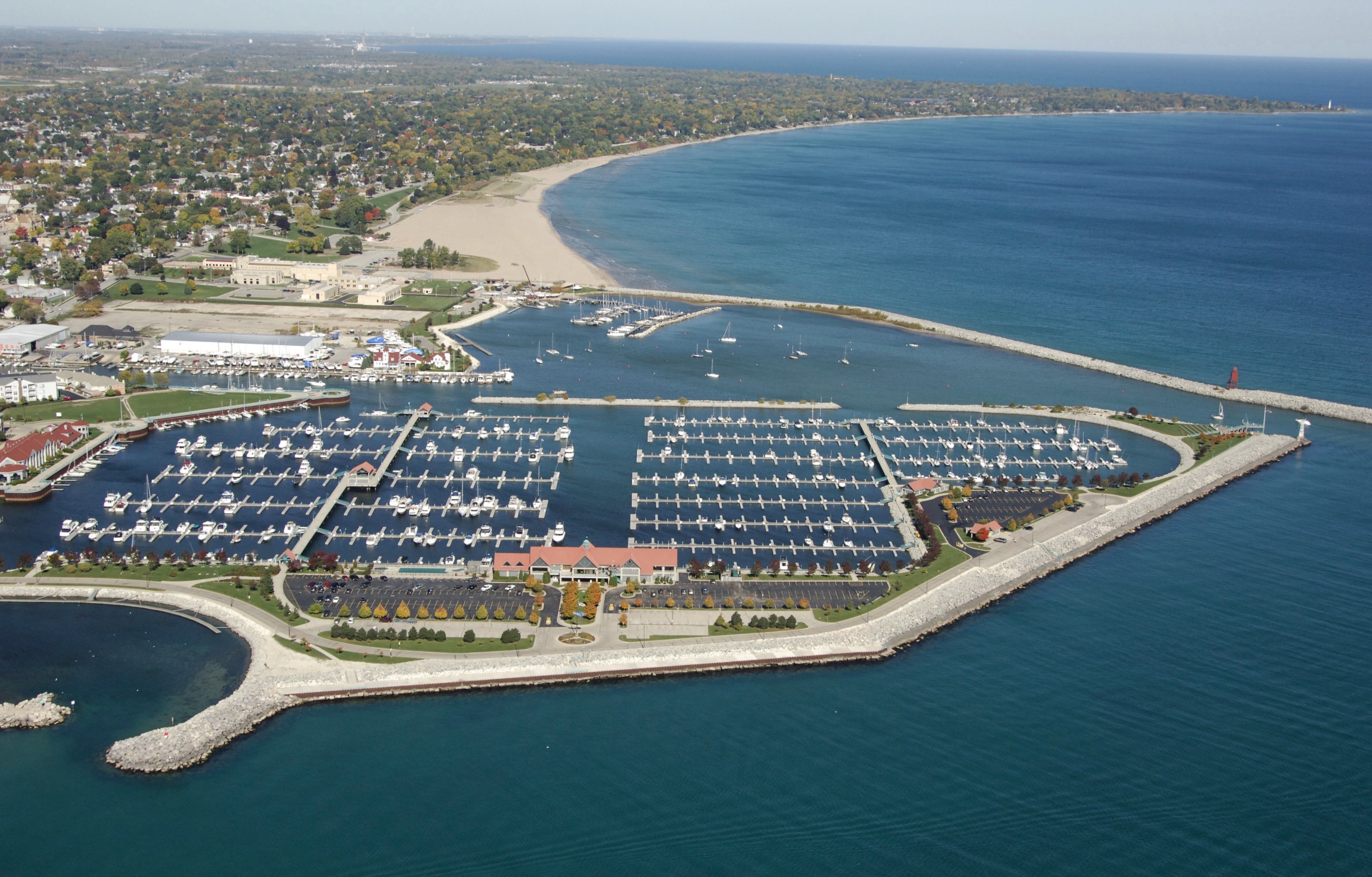Pictured is an aerial view of Reefpoint Marina, Racine, WI.