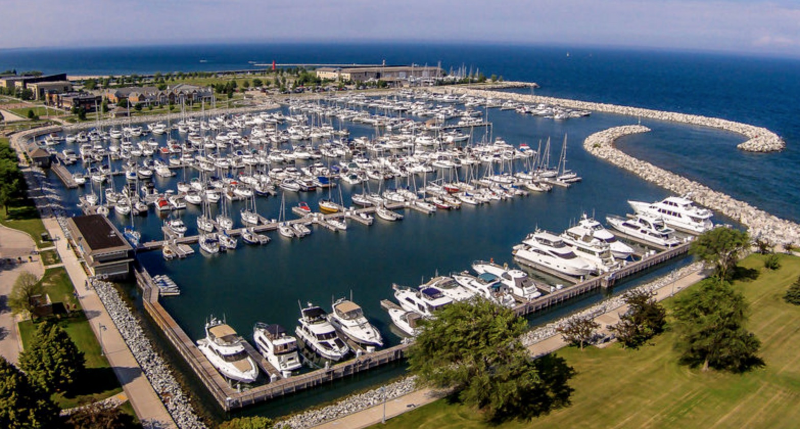 Pictured is an aerial view of Southport Marina, Kenosha, WI.